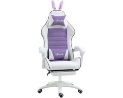 Ergonomische Gamingstoel met Lendensteun, Voetensteun, Oortjes, Hoofdsteun - 135° Verstelbare Rugleuning - 360° Draaibaar - In Hoogte Verstelbaar - Relaxfauteuil - Bureaustoel - TV Stoel - Paars