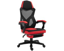 Ergonomische Gamingstoel met Voetensteun - 135° Verstelbare Rugleuning - In Hoogte Verstelbaar - Relaxfauteuil - Bureaustoel - Directiestoel - Computerstoel - Zwart + Rood