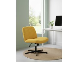 Ergonomische Gele Bureaustoel Thuiskantoor Depauwwonen – Comfortabele Draaibare Computerstoel met 115° Kantelfunctie, Armloos, Verstelbare Hoogte, Stevige Kruisvoet, Perfect voor Thuiswerken, Gaming, Make-up en Studeren