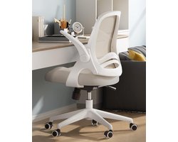 Ergonomische Grijze Bureaustoel – Canvas Zitting - Inklapbare Armleuningen & 360° Draaibaar