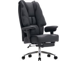 Ergonomische Grote Bureaustoel 180kg – Bureaustoel voor Volwassenen – Office Gaming Chair – Breed Zitvlak – Voetsteun – Leder Hoog Rugsteun Zwart