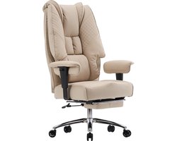 Ergonomische Grote Bureaustoel 180kg – Bureaustoel voor Volwassenen – Office Gaming Chair – Breed Zitvlak – Voetsteun – Leder Hoog Rugsteun Beige