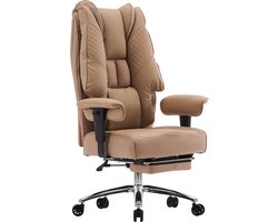 Ergonomische Grote Bureaustoel 180kg – Bureaustoel voor Volwassenen – Office Gaming Chair – Breed Zitvlak – Voetsteun – Leder Hoog Rugsteun Bruin