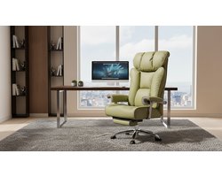 Ergonomische Hoge Rug Bureaustoel Casa Velluto Executive XL – Heavy Duty 200 kg – Verstelbare Lendensteun & Hoofdsteun – PU-leer, Voetsteun, Kantelbare Directiestoel – Thuiskantoor & Gaming – 3060EU Olijfgroen