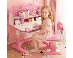 Ergonomische kinderbureau- en stoel set – in hoogte verstelbare salontafel met opbergruimte, boekenstandaard en pedaal