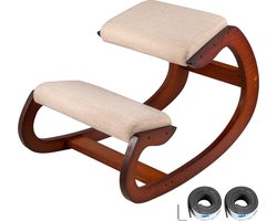 Ergonomische kniestoel - stevig hout & linnen - bevordert rughouding - maximaal draagvermogen 140 kg