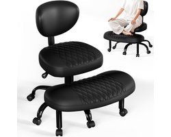 Ergonomische Kruisbeen Bureaustoel – Verstelbare Hoogte – 360° Draaibaar – Uitschuifbare Voetensteun – Brede Zitting met Memory Foam – Metaal & PU Leer_ zwart