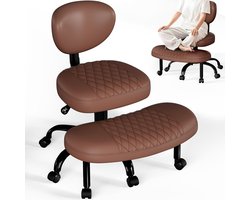 Ergonomische Kruisbeen Bureaustoel – Verstelbare Hoogte – 360° Draaibaar – Uitschuifbare Voetensteun – Brede Zitting met Memory Foam – Metaal & PU Leer_ bruin