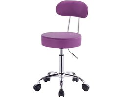 Ergonomische kruk - met rugleuning - verstelbaar & op wieltjes - comfortabel & stevig - trendy paars