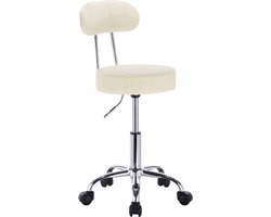 Ergonomische Kruk - Rugleuning - Op wielen - Zadelkruk - Bureaustoel - Creme
