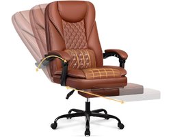 Ergonomische Leren Bureaustoel - Tot 140 Graden Kantelbaar - Met Voetensteun en Hoofdsteun - Draaibaar - Bruin