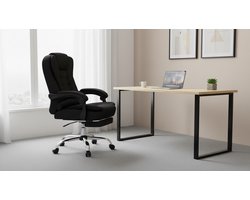 Ergonomische massage bureaustoel met voetensteun – 150° kantelbare directiestoel – in hoogte verstelbare draaistoel met lendensteun – 180 kg belastbaar – House&Garden luxe kantoorstoel linnen zwart