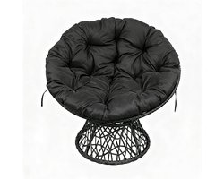 Ergonomische Papasan Stoel met Dik Kussen - 360° Draaibare Loungestoel - Rotan Look Relaxstoel voor Woonkamer & Slaapkamer - Zwart