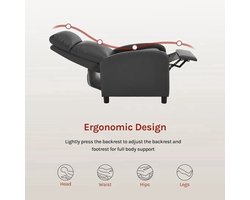 Ergonomische Relaxstoel - Fauteuil - Ligbed - Schommelstoel - Relaxfauteuil - Verstelbare Lounge Chair voor Woonkamer & Slaapkamer - Donkergrijs Leer