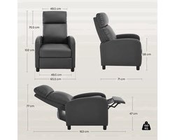 Ergonomische Relaxstoel - Fauteuil - Ligbed - Schommelstoel - Relaxfauteuil - Verstelbare Lounge Chair voor Woonkamer & Slaapkamer - Donkergrijs Leer