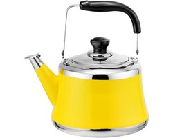 Ergonomische Roestvrijstalen Theepot met Fluitketel en Inklapbare Handgreep - Geschikt voor Alle Kookplaten - 1L - Geel