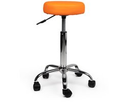 Ergonomische Tabouret met Verstelbare Hoogte – Zithoogte 50/68cm - Comfortabele Werkkruk met Wieltjes – 360° Draaibaar – Oranje – Ideaal voor Salon, Praktijk & Thuisgebruik