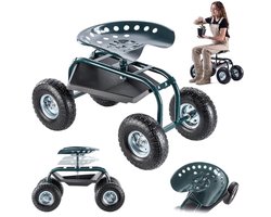 Ergonomische Tuinrolstoel met Wielen en Gereedschapsplank - Mobiele Tuinstoel voor Comfortabel Tuinieren