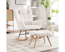 Ergonomische witte schommelstoel 92 cm hoog, zitbreedte 65 cm - Inclusief hoofdkussen en voetenbank - Stabiel rubberen onderstel - Maximaal draagvermogen 250 lbs - Ontspannend en comfortabel - Geschikt voor lounge en woonkamer
