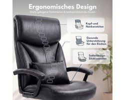 Ergonomische XXL Bureaustoel 200 kg – House&Garden Premium Managersstoel met Kantelfunctie – Brede Directiestoel met Dik Zitkussen, Lendenkussen & Krasbestendig Leer – Verstelbare Comfortabele Kantoorstoel Zwart
