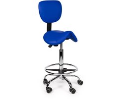 Ergonomische Zadelkruk Blauw met Rugleuning – Verstelbare Zadelstoel met Wielen – Comfortabele Werkkruk voor Salon, Kappers & Thuis - Zithoogte 50-68cm- met Voetsteun
