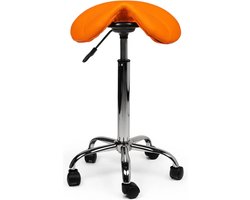 Ergonomische zadelkruk hoog model in de kleur oranje.