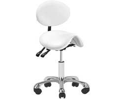 Ergonomische Zadelkruk met Rugleuning Wit – Cosmetische Kruk & Kapperskruk op Wielen – Giovanni 1025