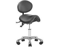 Ergonomische Zadelkruk met Rugleuning Zwart – Cosmetische Kruk & Kapperskruk op Wielen – Giovanni 1025