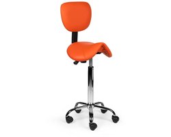 Ergonomische Zadelkruk Oranje met Rugleuning – Verstelbare Zadelstoel met Wielen – Comfortabele Werkkruk voor Salon, Kappers & Thuis - Zithoogte 70-84cm