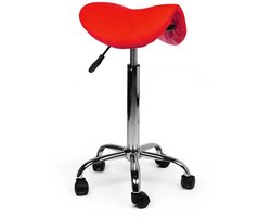 Ergonomische Zadelkruk Rood op Wielen Hoog (70-84cm) / zonder Voetsteun / Standaard wielen