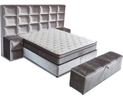 Eric kuster Style Boxspring – Boxspring met opbergruimte 160x200 inclusief Micropocket matras 30cm Venezia - 1x Nachtkasje 1x voetbank