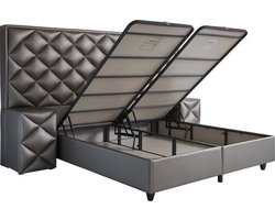 Eric kuster Style Boxspring – Boxspring met opbergruimte 180x200 inclusief Micropocket matras 30cm Havana  - 1x Nachtkasje 1x voetbank