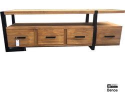 Erna 4 Laden TV Kast 150 - Tv-kast Teakhout Erna - Houten Tv meubel 150cm - Teak Houten TV-Meubel - Tv meubel met stalen poten - Tv meubel met Massief Houten Blad - Tv-meubel Teak met Lades en Open vak