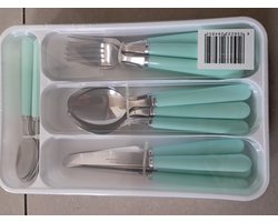 Ernesto Bestekset - 24-delig - Kunststof handvat Blauw / Aqua - Incl bestekbak