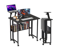 Ernstig Verstelbaar Computerbureau met Mobiele Kast - Ruimtebesparend Bureau voor Thuiswerk, Stevig Tafelblad met Opbergplank en Vergrendelbare Wieltjes, Ideaal voor Kleine Ruimtes, Woonkamer of Studentenkamer - Zwart, Bureaubenodigdheden