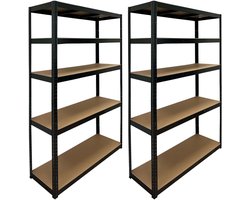 ERRO Opbergrek XL Set van 2 – Stellingkast Zwart Metaal – 240 cm Totale Opslagbreedte – 1750 kg Draagkracht – Voor Garage, Schuur & Berging – 180x120x40 cm per Rek
