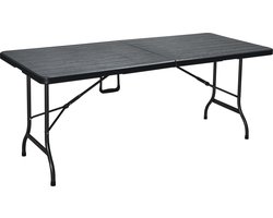 ERRO Vouwtafel - Campingtafel - inklapbare tafel - plooitafel - klaptafel met houtlook - 180x74cm - zwart