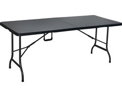 ERRO Vouwtafel - campingtafel - inklapbare tafel - plooitafel - Klaptafel met wickerlook - 180x74cm - zwart