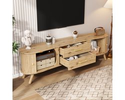 Erwtvormige tv-meubel - verticaal gegroefd ontwerp - 2 lades - massief houten poten - moderne Scandinavische stijl - houtkleur