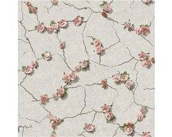 Escapade beton/bloem grijs/roze steen (vliesbehang, multicolor)