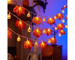 Esdoorn Blad Slingerlichten 3 Meter - Herfst Decoratie - 20 LED Verlichting - 2 Lichtmodi - Buiten-Binnen Versiering - Batterij Gesteund - Halloween Versiering - Sfeerverlichting - Tuin Decor