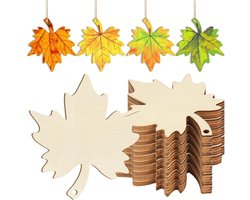 Esdoornblad-uitsparingen - 20 stuks uitsparingen - Thanksgiving-decoraties - 10×10×0.2cm - Esdoornblad - DIY - Blanco - Onafgewerkt esdoornblad - Hout - Borddecoratie - Geschikt voor thuis, oogstknutsels, hangende herfstdecoraties - Bruin