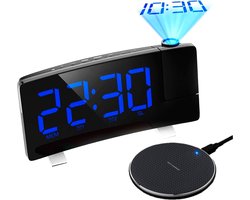 Eska Wekkerradio + draadloze oplader - digitale klok – Projectiewekker - USB - Blauw - Projectieklok