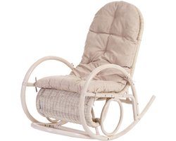 Esmeraldas schommelstoel, rotan fauteuil, wit ~ crème kussen
