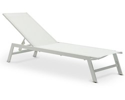 ESPIRITU in hoogte verstelbare tuinligstoel, crème wit - ligstoel met verstelbare hoofdsteun van aluminium en UV-bestendig textilene, voor terras balkon tuin buitenligstoel - Ambiente