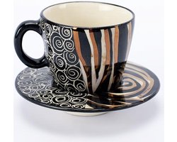 Espresso kopjes - Koffiekop en Schotelset - Koffiekopjes - Model: Zebra Zwart-wit-goud | Handgemaakt in Zuid Afrika - hoogwaardig keramiek - speciaal gemaakt door Letsopa Ceramics voor Nwabisa African Art