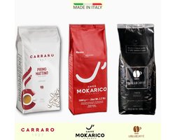 Espresso Proefpakket Lollo Caffè, Carraro 1927, Mokarico - Top kwaliteit koffiebonen - Italiaanse Espresso - Romige koffie, ideale melange voor cappuccino - Voor Delonghi, Siemens, Jura, Moccamaster, Krups, Philips, Sage koffiezetapparaten