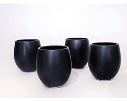 Espressokopjes - koffiekopjes in set van 4 - van geëmailleerd steengoed - 14 cl - handgemaakt (mat zwart)
