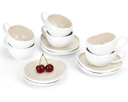 Espressokopjes met schotels - Koffiekopjes set - Genieten van koffie - Buitengewone warmteopslag - 120 ml - Lichtbeige en wit