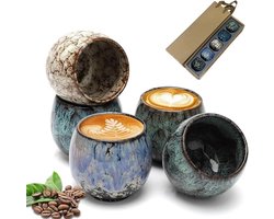 Espressokopjes set van 5 - 100 ml mini kopjes van steengoed, dikwandig, zonder hendel, gemengde kleuren, voor espresso, mokka, macchiato en thee